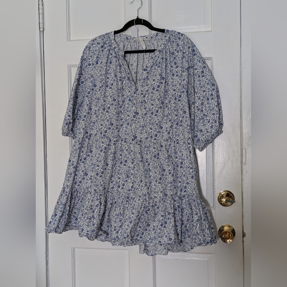 A Piece Apart Mitte Mini Dress Blue Floral Organic Cotton Tiered Size L - Picture 3 of 6